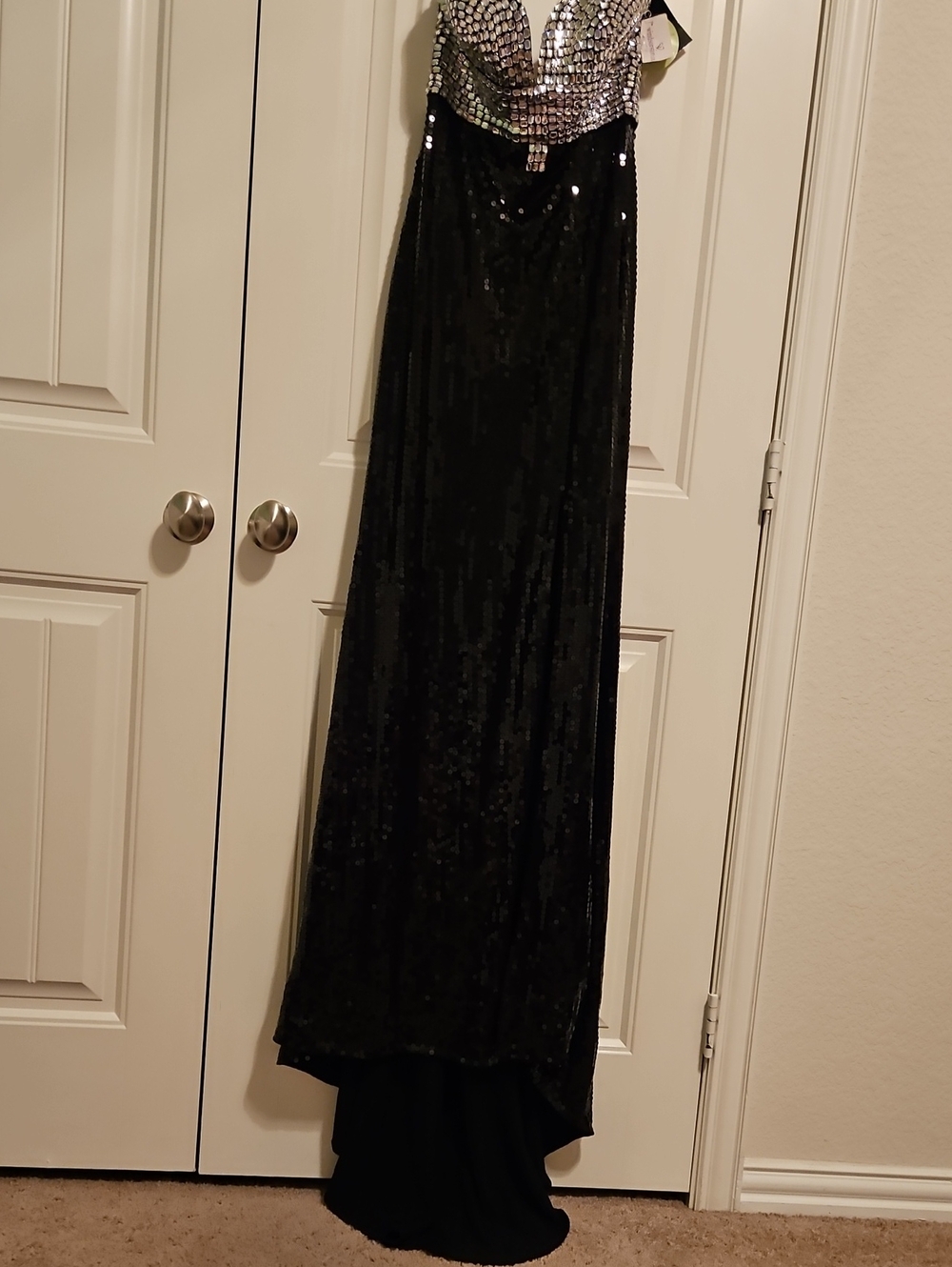 Black Sequin Maxi Dress with Silver Embellished Top